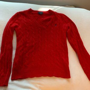 POLO ralph lauren WOOL/CASHMERE small red cable knit v neck